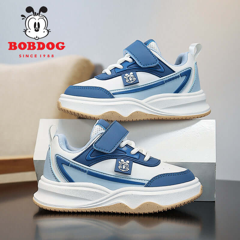 BOBDOG-Cloud детски маратонки синьо-бели, олекотени с шита подметка и мемори стелка, лесно обуване, за игра и спорт