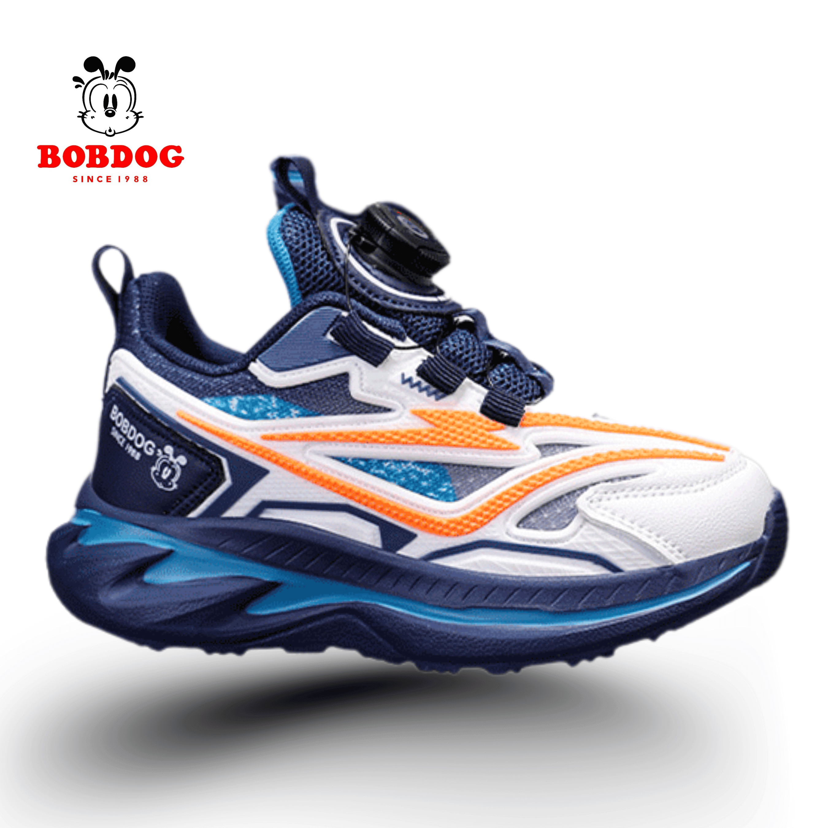 Alt Tag: BOBDOG-Flash детски маратонки бяло-сини, олекотени и издръжливи, с лесно обуване и шита подметка