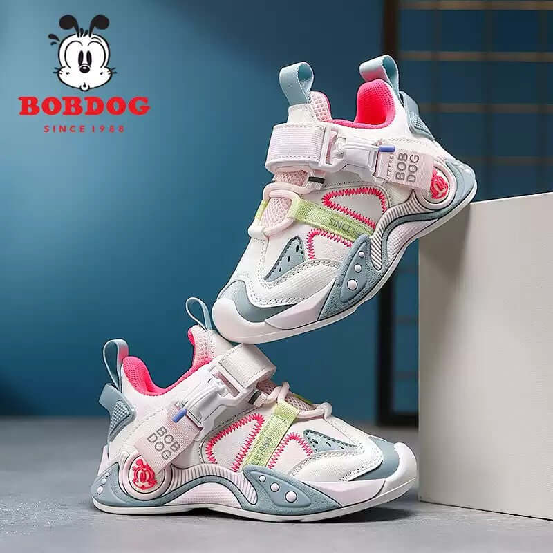 BOBDOG-PinkNeon детски маратонки за момиче, олекотени, меки материали, шита подметка, мемори стелка и лесно обуване